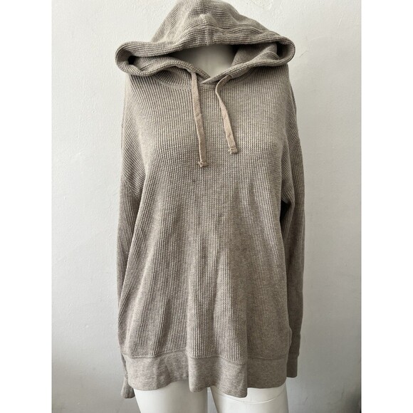 Everlane Large Medium Organic Cotton Men's Waffle Knit Hoodie Oatmeal Drawstring - Picture 8 of 8